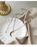 UZL DESIGN MIXED CHAIN NECKLACE MOON AND STAR NECKLACE IN GOLD PLATED - boopdo