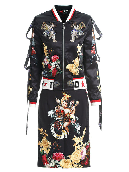 ALICE ALL OVER PRINT BOMBER JACKET AND MATCHING SKIRT CO ORD - boopdo