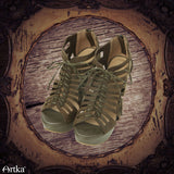 ARTKA LACE UP HEELED SANDALS IN DARK GREEN - boopdo