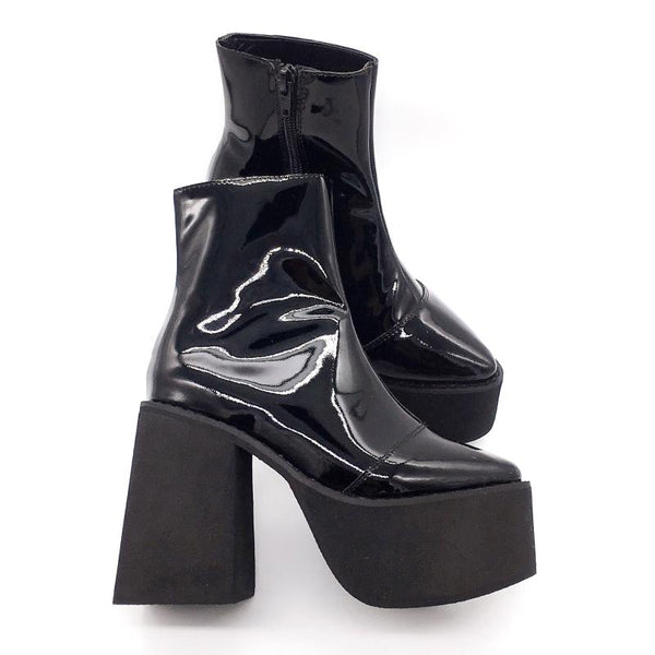 MOMO GOTHIC BRITISH STYLE LEATHER PLATFORM ANKLE CHELSEA BOOTS - boopdo