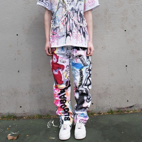 TUKU FRIKKO GRAFFITI JAPANESE STYLE CASUAL STRAIGHT UNISEX SWEATPANTS - boopdo