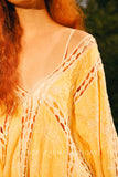 SINCE THEN EMBROIDERED DEEP V NECK BEACH KAFTAN IN YELLOW - boopdo