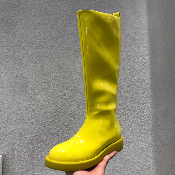 JARZIE RUBAZO KNEE HIGH LEATHER BOOTS IN BRIGHT CANDY COLOR - boopdo