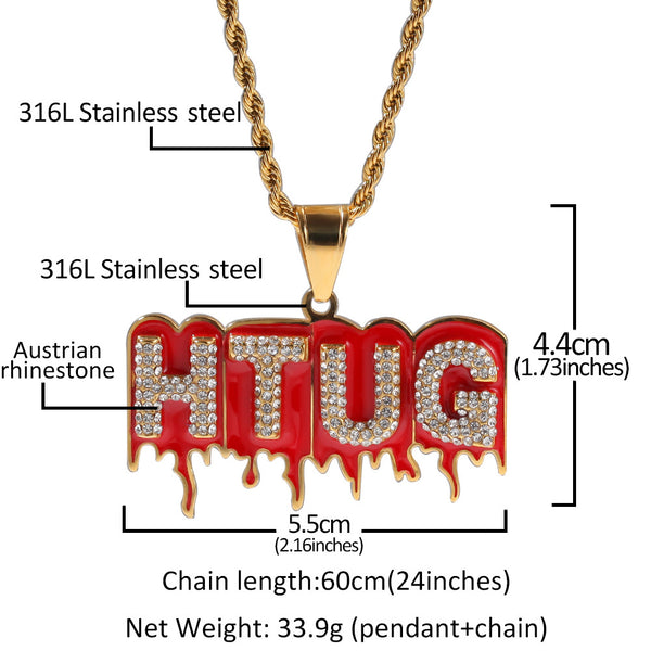 POOYO HTUG STAINLESS STEEL HIPSTER HIP HOP JEWELRY DIAMOND NECKLACE - boopdo
