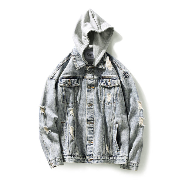 THE GENERATRO RIPPED WASHED DENIM JEAN DETACHABLE JACKET - boopdo