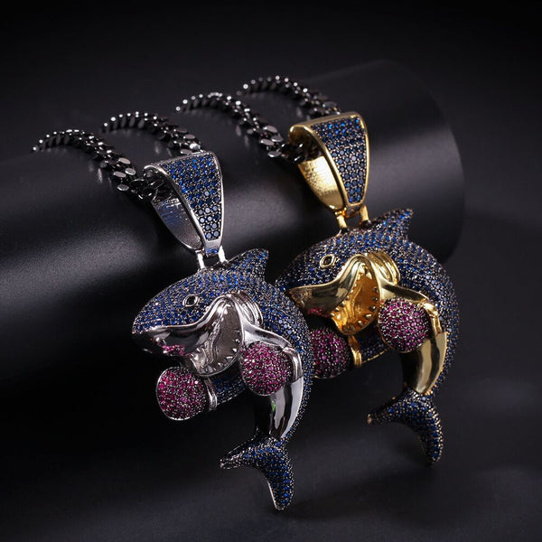 ZACKZIE ZIRCON ALUMINA BOXING SHARK PENDANT NECKLACE - boopdo