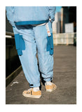 KIKO GORLA STRIPED SEERSUCKER CASUAL JOGGER PANTS IN BLUE - boopdo