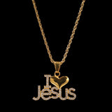 I LOVE JESUS BROOZIE RHINESTONE JEWELRY NECKLACE IN GOLD - boopdo