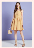 ARTKA LACE UP FRONT MINI SUNDRESS IN YELLOW CHECK - boopdo