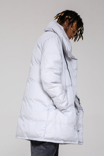 NFWYS HOLOGRAPHIC IRREGULAR STYLE HIGH NECK DUCK DOWN LONG JACKET - boopdo