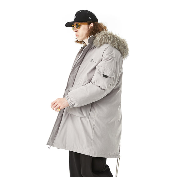 SWAGGER SHOTE MID LENGTH FAUX FUR COLLAR HOODED JACKET - boopdo