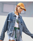 TOYOUTH WASH OLD DENIM JACKET WITH PEARL EMBELLISHMENT O8911405021 - boopdo