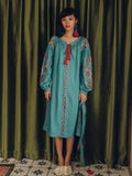 SINCE THEN LONG SLEEVE EMBROIDERED BEACH DRESS IN TURQUOISE - boopdo