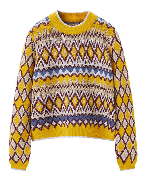 PEACE BIRD KNITTED JUMPER IN YELLOW AND BLUE GEO - boopdo