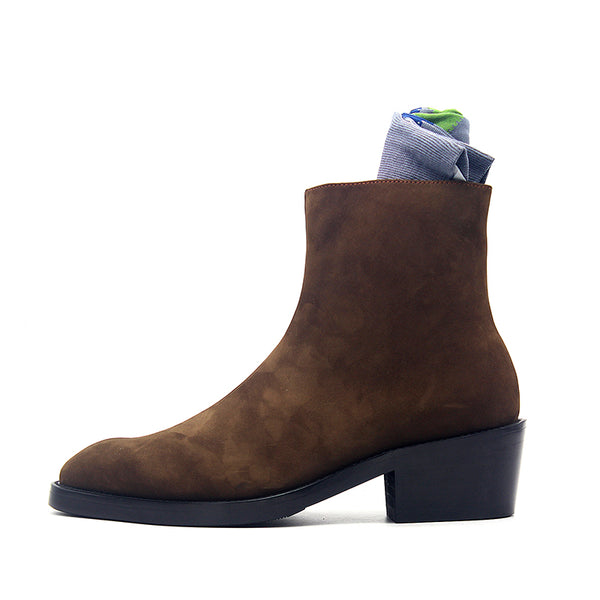 JINIWU VANGUARD FROSTED SUEDE CHELSEA LEATHER BOOTS IN COFFEE - boopdo