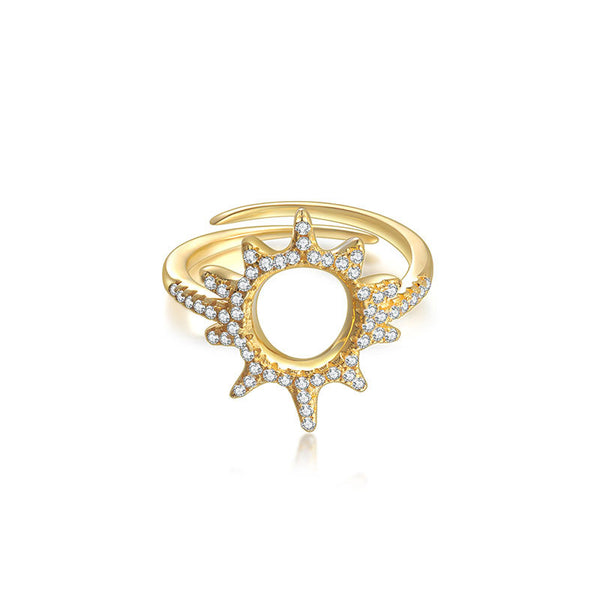 LITTLE JOYS 18K GOLD RING WITH OPEN CRYSTAL SUN DESIGN - boopdo