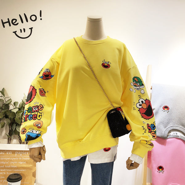 BOOPDO DESIGN SESAME STREET SLEEVE PRINT RELAXED SWEATSHIRT - boopdo