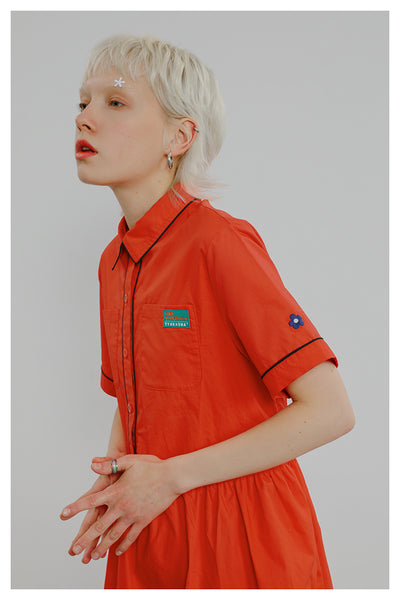 TYAKASHI MIDI SHIRT DRESS IN ORANGE - boopdo