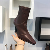 LUXE SEVEN DESIGN SHAPED HEEL ANKLE BOOTS - boopdo