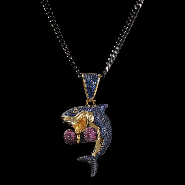 ZACKZIE ZIRCON ALUMINA BOXING SHARK PENDANT NECKLACE - boopdo