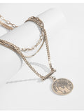 UZL DESIGN MULTIROW NECKLACE WITH COIN PENDANT IN GOLD PLATE - boopdo