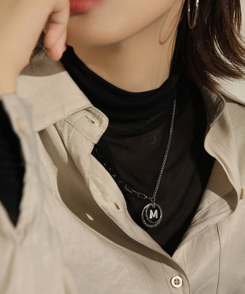 UZL DESIGN CIRCLE AND LETTER M PENDANT NECKLACE IN GOLD PLATED - boopdo