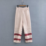 FONKI SPANISH DESIGN WIDE LEG CASUAL PANTS IN BEIGE - boopdo