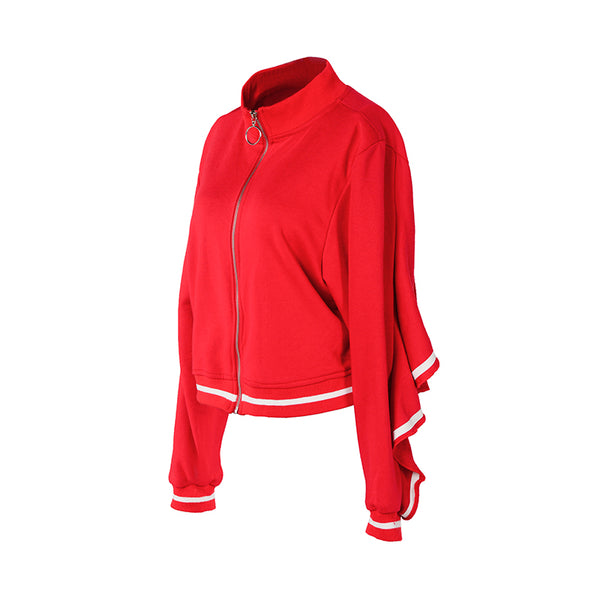 MIP RED TRACK JACKET WITH FRILL SLEEVE DESIGN - boopdo