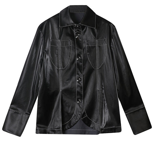 8GIRLS FAUX LEATHER SHIRT IN BLACK - boopdo