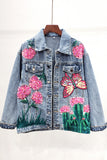 KEAN DENYA GANGO HANDMADE FLOWER BUTTERFLY EMBROIDERED DENIM JEAN COAT - boopdo