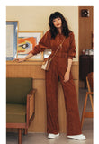 VERRAGE RETRO INSPIRED VELVET SHIRT AND HIGH WAIST WIDE LEG PANTS - boopdo