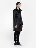 SNAPLOOX ZOMIZ GRAHAM DIAGONAL CURVED SLEEVES LONG TRENCH COAT IN BLACK - boopdo