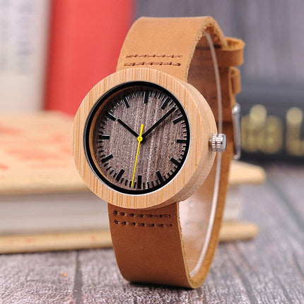 BOBO BIRD WOODEN ANALOG WATCH WITH LEATHER STRAP BAND IN TAN - boopdo