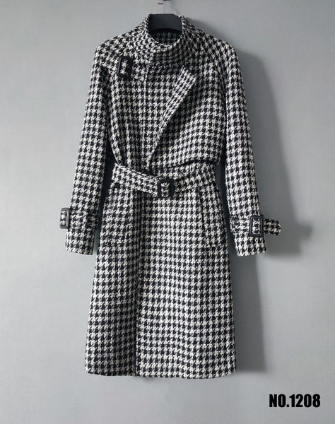 JOE CHAO VICRO STYLE OVER THE KNEE HOUNDSTOOTH TRENCH JACKET - boopdo