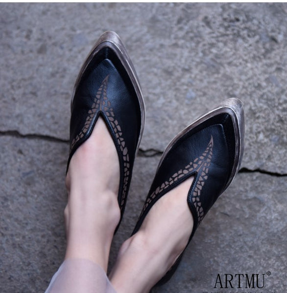 ARTMU POINTED TOE CHUNKY LEATHER LOAFERS - boopdo