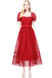 ALICE LACE MIDI DRESS WITH PUFF SLEEVE DETAIL - boopdo