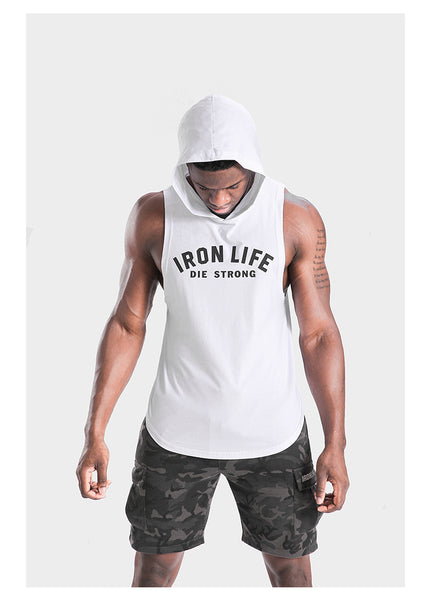 IRON LIFE DIE STRONG SPORTSWEAR TRAINING HOODED TANK TOP T SHIRTS - boopdo