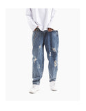ZOMBRE ZILLA RIPPED DENIM JEAN SWEATPANTS IN NAVY - boopdo