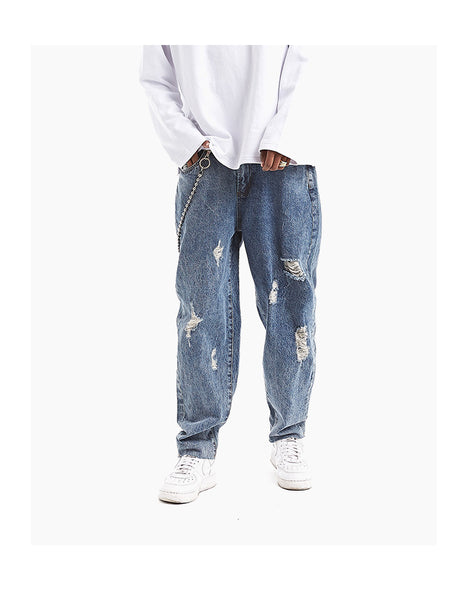 ZOMBRE ZILLA RIPPED DENIM JEAN SWEATPANTS IN NAVY - boopdo