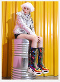 FOXY CHICK COOPER ROSE CHUNKY PLATFORM KNEE BOOTS IN MULTI COLOR - boopdo