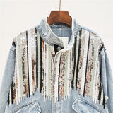 GIANA TRUANCY OLD STYLE DENIM JEAN WOMEN JACKET WITH BEADED SEQUINS - boopdo