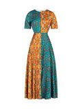 VERRAGE CONTRAST RETRO FLORAL MIDAXI DRESS - boopdo