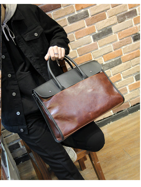 DERRO OZZA FAUX LEATHER BRIEFCASE HANDBAG IN BROWN - boopdo