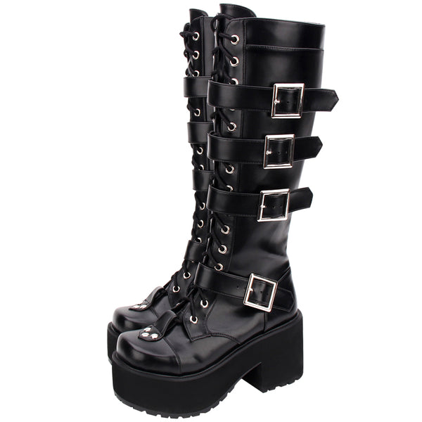 GOTHIC COSPLAY STYLE PLATFORM HIGH TUBE BOOTS WITH RIVETS - boopdo