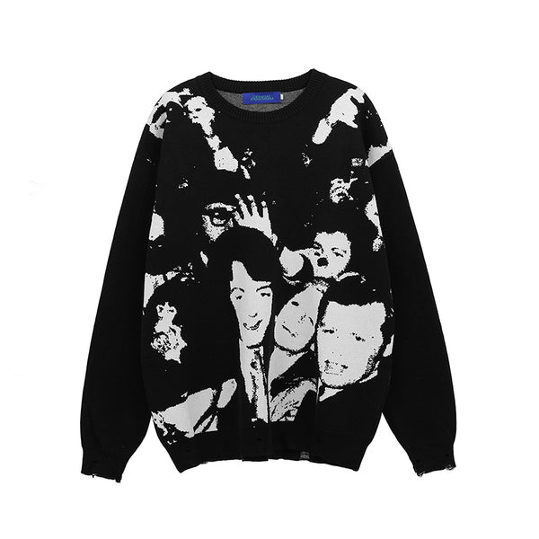 GUITY ALONA PUNK SPOOF CHARACTERS RIPPED KNIT SWEATERS - boopdo