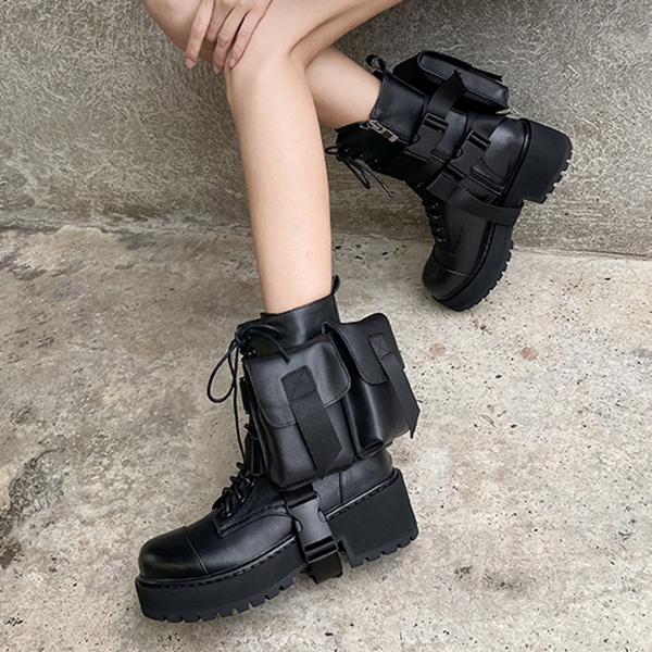 JESSIA ELLE REED BROOKLYN POSTER GIRL CHUNKY PLATFORM ANKLE BOOTS - boopdo
