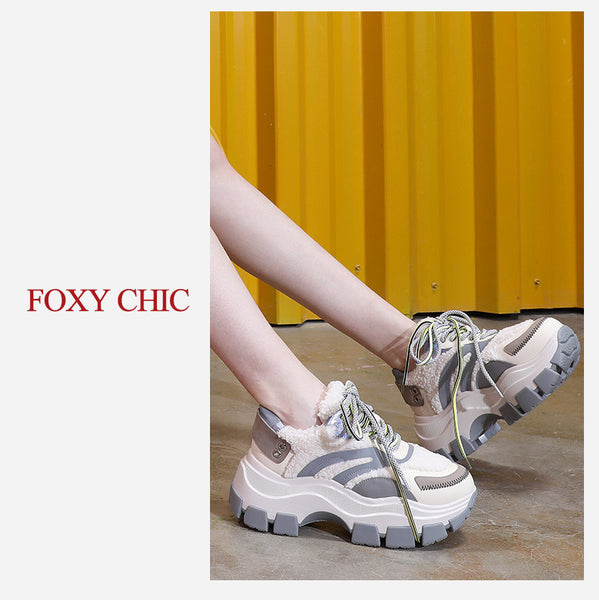FOXY CHICK AISHA ROSE CHUNKY PLATFORM LEATHER CASUAL SNEAKER - boopdo