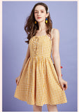 ARTKA LACE UP FRONT MINI SUNDRESS IN YELLOW CHECK - boopdo