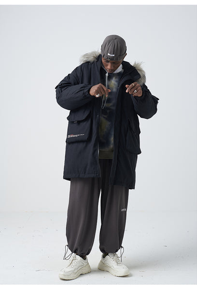 SWAGGER SHOTE MID LENGTH FAUX FUR COLLAR HOODED JACKET - boopdo