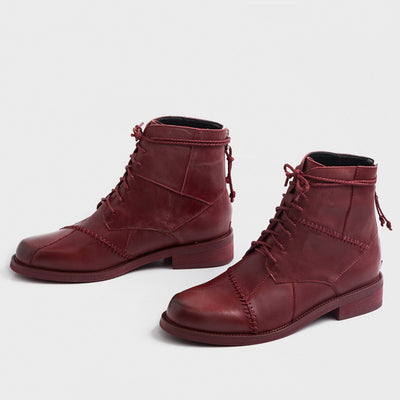 JERSY MARAKITO COOL PUNK FLAT LEATHER ANKLE BOOTS - boopdo